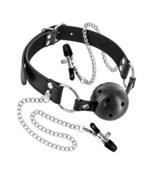 Baillon boule à trous avec pinces à seins - CC5700650010